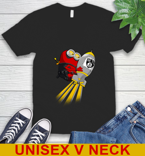NBA Basketball Brooklyn Nets Deadpool Minion Marvel Shirt V-Neck T-Shirt