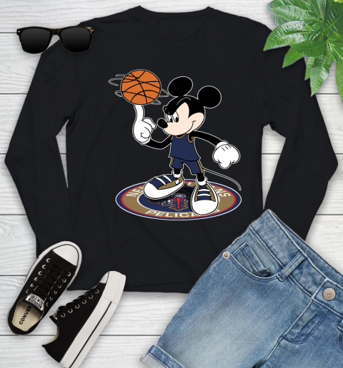 NBA Basketball New Orleans Pelicans Cheerful Mickey Disney Shirt Youth Long Sleeve