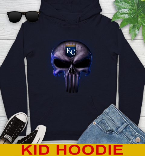 Kansas City Royals MLB Baseball Punisher Skull Sports Youth Hoodie 3