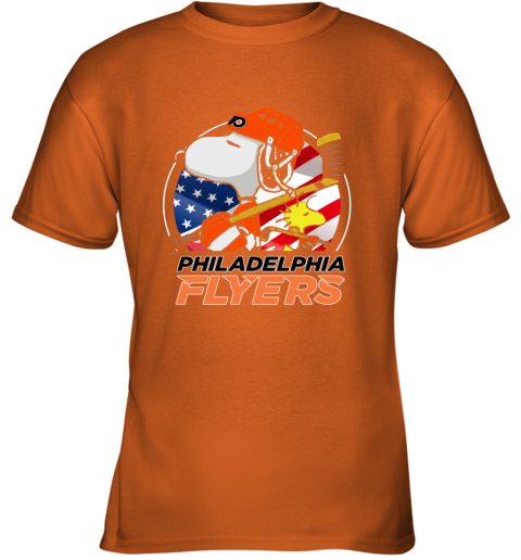 l5lt philadelphia flyers snoopy and woodstock nhl youth t shirt 26 front safety orange