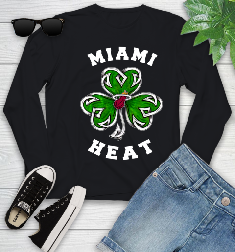 NBA Miami Heat Three Leaf Clover St Patrick's Day Basketball Sports Youth Long Sleeve