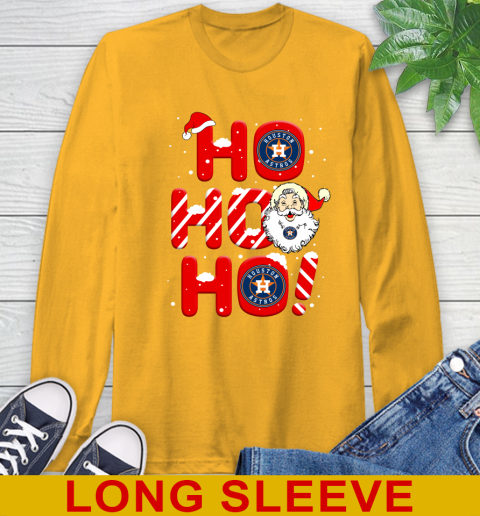 Houston Astros MLB Baseball Ho Ho Ho Santa Claus Merry Christmas Shirt Long Sleeve T-Shirt 2