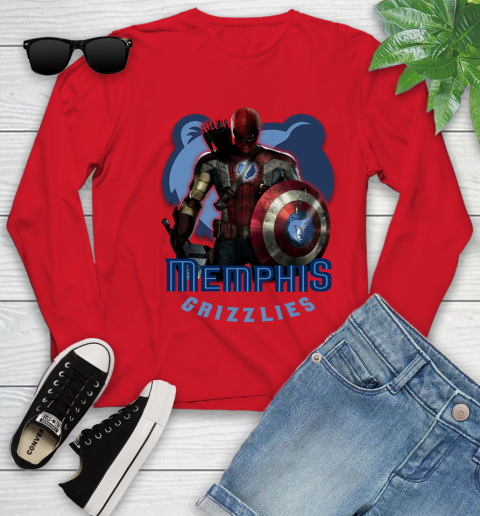 Memphis Grizzlies NBA Basketball Captain America Thor Spider Man Hawkeye Avengers Youth Long Sleeve 11