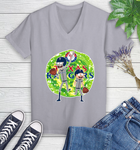 MLB Texas Rangers Rick And Morty Baseball Sports Women's V-Neck T-Shirt 4