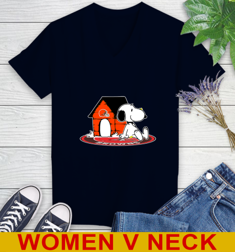NFL Football Cleveland Browns Snoopy The Peanuts Movie Shirt Women's V-Neck T-Shirt 3