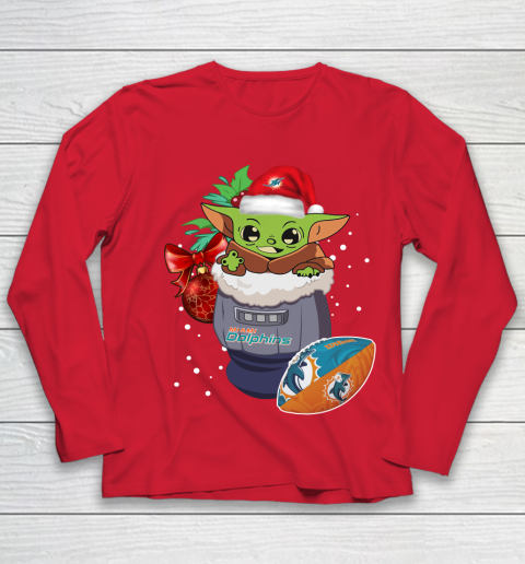 Miami Dolphins Christmas Baby Yoda Star Wars Funny Happy NFL Youth Long Sleeve 10