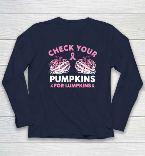 Check Your Pumpkins Breast Cancer Awareness Halloween Long Sleeve T-Shirt 3