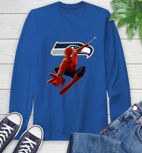 NFL Spider Man Avengers Endgame Football Seattle Seahawks Long Sleeve T-Shirt 9