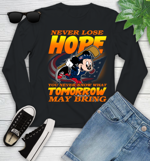 Columbus Blue Jackets NHL Hockey ootball Mickey Disney Never Lose Hope Youth Long Sleeve