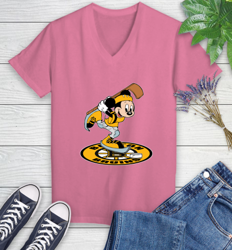 NHL Hockey Boston Bruins Cheerful Mickey Disney Shirt Women's V-Neck T-Shirt 11
