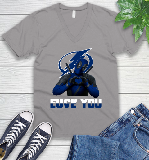 NHL Tampa Bay Lightning Deadpool Love You Fuck You Hockey Sports V-Neck T-Shirt 3