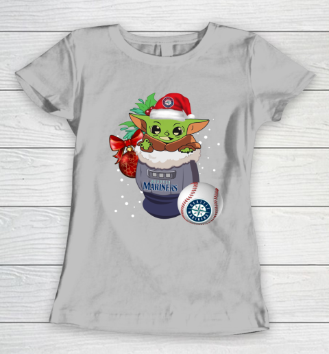 Seattle Mariners Christmas Baby Yoda Star Wars Funny Happy MLB Women's T-Shirt 6