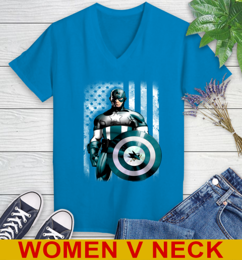 San Jose Sharks NHL Hockey Captain America Marvel Avengers American Flag Shirt Women's V-Neck T-Shirt 7