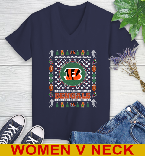 Cincinnati Bengals Merry Christmas NFL Football Loyal Fan Women's V-Neck T-Shirt 12