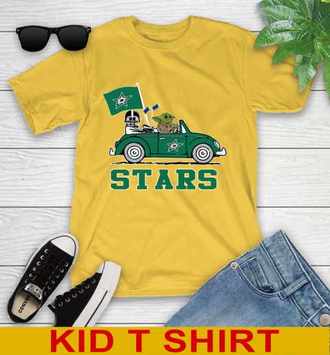 NHL Hockey Dallas Stars Darth Vader Baby Yoda Driving Star Wars Shirt Youth T-Shirt 8