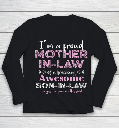 Womens I Am A Proud Mother in law Of A Freaking Awesome Son in law T Shirt.L8SJTVUNC9 Youth Long Sleeve