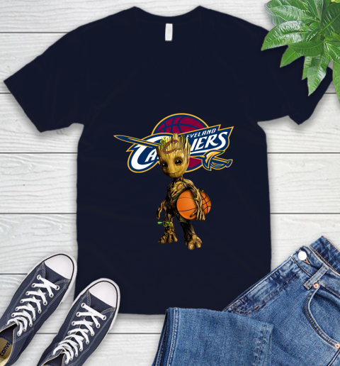 Cleveland Cavaliers NBA Basketball Groot Marvel Guardians Of The Galaxy V-Neck T-Shirt 3