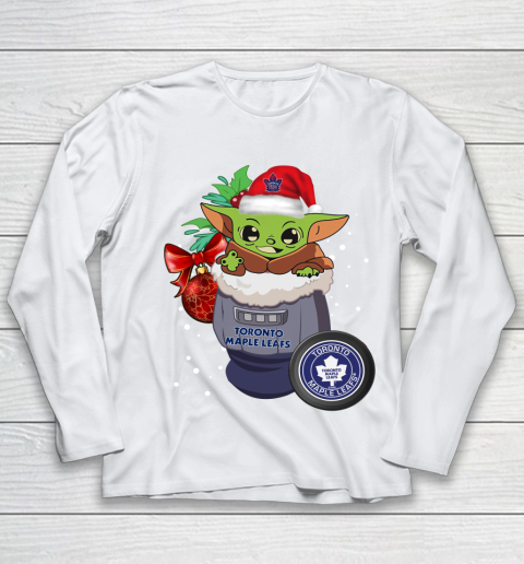 Toronto Maple Leafs Christmas Baby Yoda Star Wars Funny Happy NHL Youth Long Sleeve 2