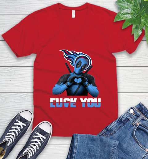 NHL Tennessee Titans Deadpool Love You Fuck You Football Sports V-Neck T-Shirt 6