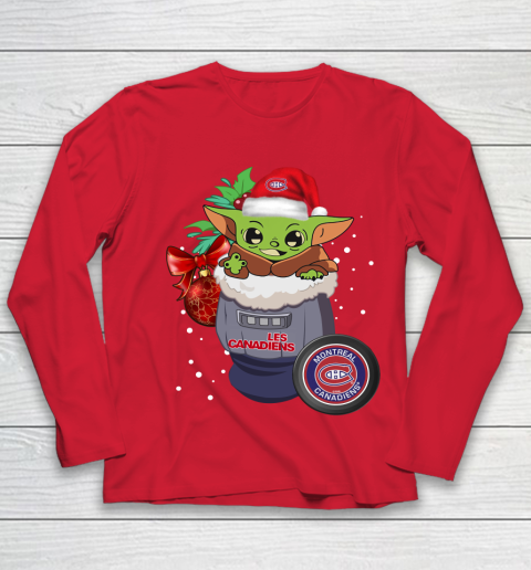 Montreal Canadiens Christmas Baby Yoda Star Wars Funny Happy NHL Youth Long Sleeve 10