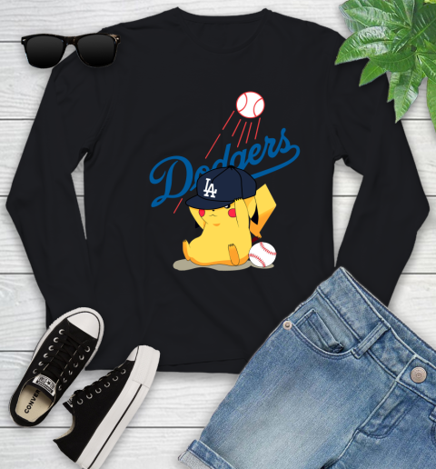 MLB Pikachu Baseball Sports Los Angeles Dodgers Youth Long Sleeve 2