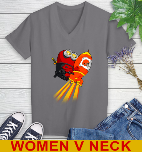NFL Football Cleveland Browns Deadpool Minion Marvel Shirt Women's V-Neck T-Shirt 11