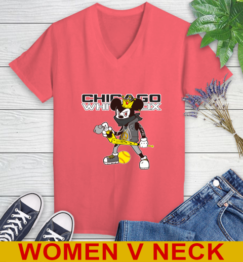 Chicago White Sox MLB Baseball Mickey Peace Sign Sports Women's V-Neck T-Shirt 7