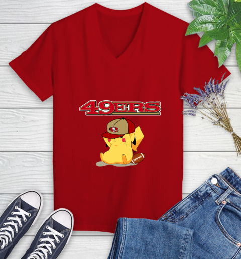 NFL Pikachu Football San Francisco 49ers Women's V-Neck T-Shirt 12