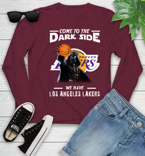 NBA Come To The Dark Side We Have Los Angeles Lakers Star Wars Darth Vader Basketball Youth Long Sleeve 6