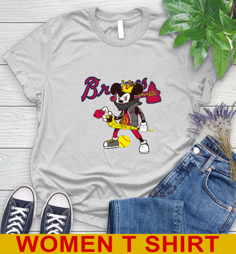 Atlanta Braves MLB Baseball Mickey Peace Sign Sports Women's T-Shirt