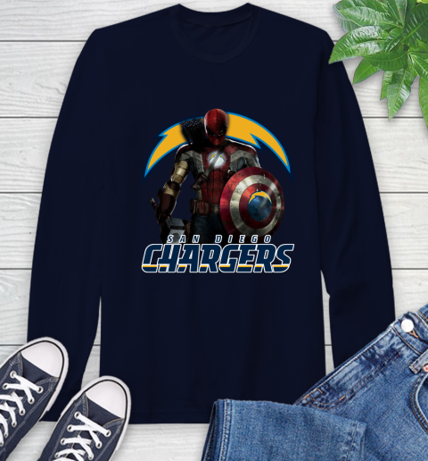 NFL Captain America Thor Spider Man Hawkeye Avengers Endgame Football San Diego Chargers Long Sleeve T-Shirt 4