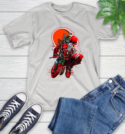 NFL Deadpool Marvel Comics Sports Football Cleveland Browns T-Shirt