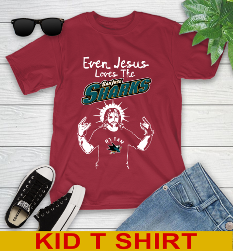San Jose Sharks NHL Hockey Even Jesus Loves The Sharks Shirt Youth T-Shirt 12