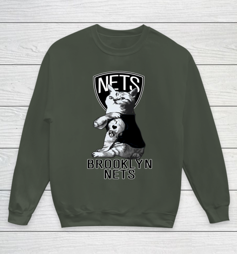 NBA Basketball My Cat Loves Brooklyn Nets Youth Sweatshirt 8