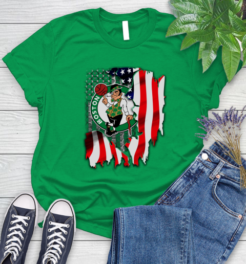 Boston Celtics NBA Basketball American Flag Women's T-Shirt 9