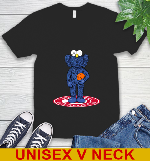 NBA Basketball Atlanta Hawks Kaws Bff Blue Figure Shirt V-Neck T-Shirt 2
