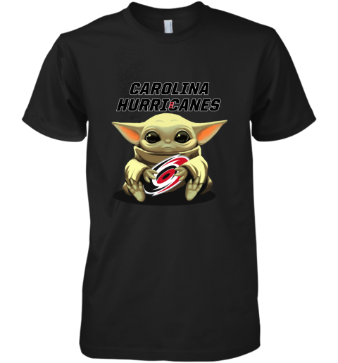 Baby Yoda Hugs The Carolina Hurricanes Ice Hockey Premium Men's T-Shirt