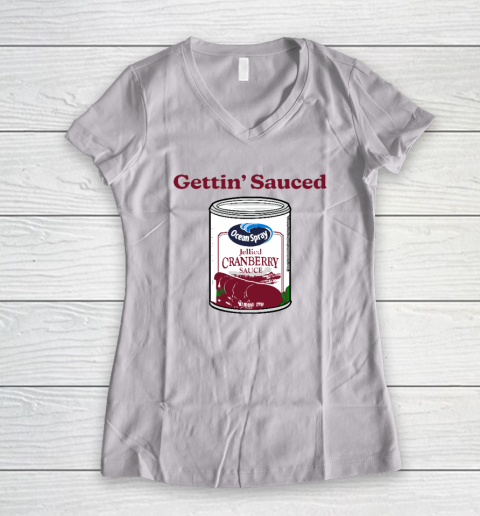 Getting' Sauced Funny Cranberry Sauce Thanksgiving Costume Women's V-Neck T-Shirt