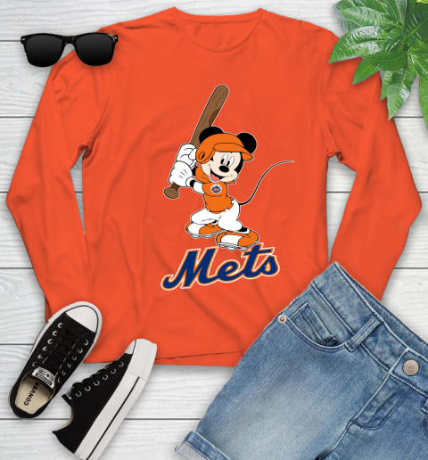 MLB Baseball New York Mets Cheerful Mickey Mouse Shirt Youth Long Sleeve 4