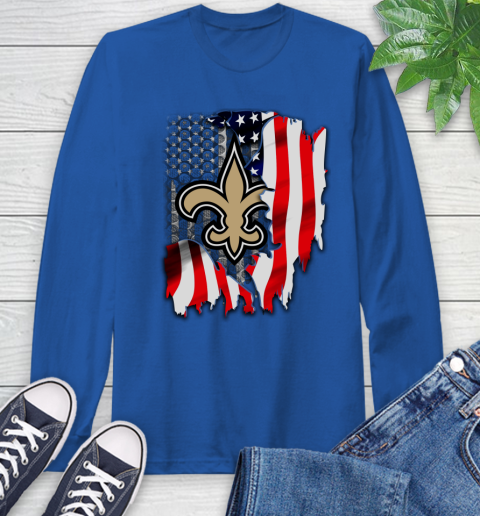 New Orleans Saints NFL Football American Flag Long Sleeve T-Shirt 10