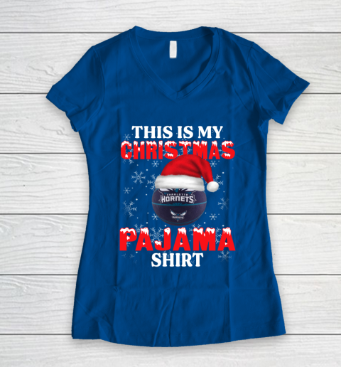 Charlotte Hornets This Is My Christmas Pajama Shirt NBA Women's V-Neck T-Shirt 7