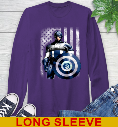 San Diego Padres MLB Baseball Captain America Marvel Avengers American Flag Shirt Long Sleeve T-Shirt 5