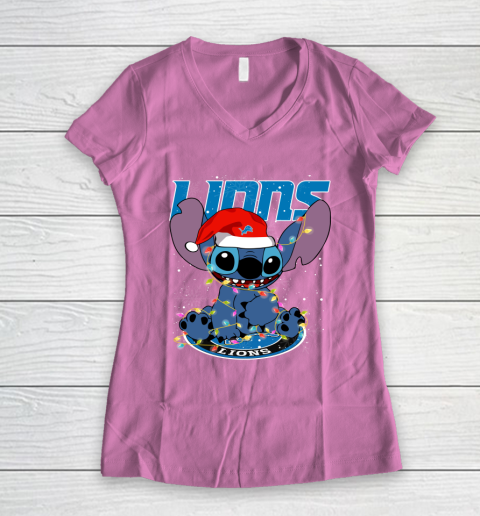 Detroit Lions NFL Football noel stitch Christmas Women's V-Neck T-Shirt 8