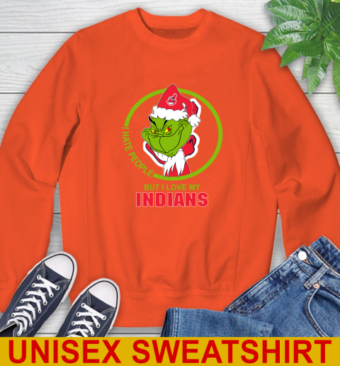 Cleveland Indians MLB Christmas Grinch I Hate People But I Love My Favorite Baseball Team Sweatshirt 4