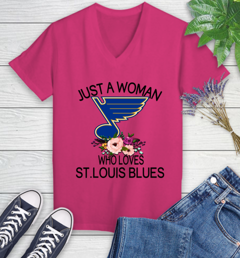 NHL Just A Woman Who Loves St.Louis Blues Hockey Sports Women's V-Neck T-Shirt 5