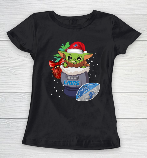 Detroit Lions Christmas Baby Yoda Star Wars Funny Happy NFL Women's T-Shirt 2