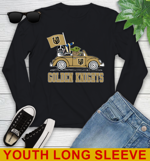 NHL Hockey Vegas Golden Knights Darth Vader Baby Yoda Driving Star Wars Shirt Youth Long Sleeve 2