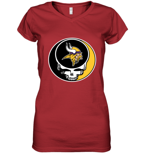 NFL Minnesota Vikings Grateful Dead Rock Band Football Sports BIZVyqVoqWt women v neck t shirt 39 95 151514 front red