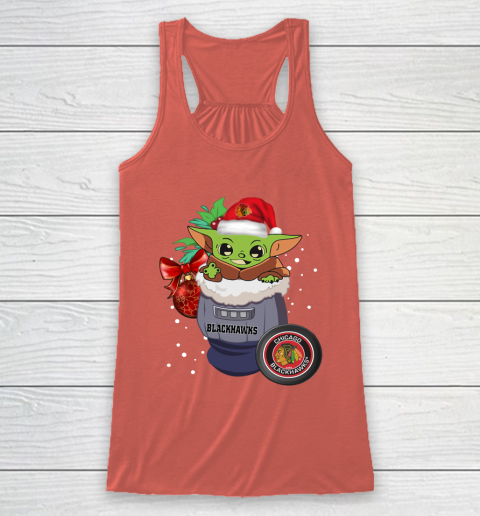 Chicago Blackhawks Christmas Baby Yoda Star Wars Funny Happy NHL Racerback Tank 4