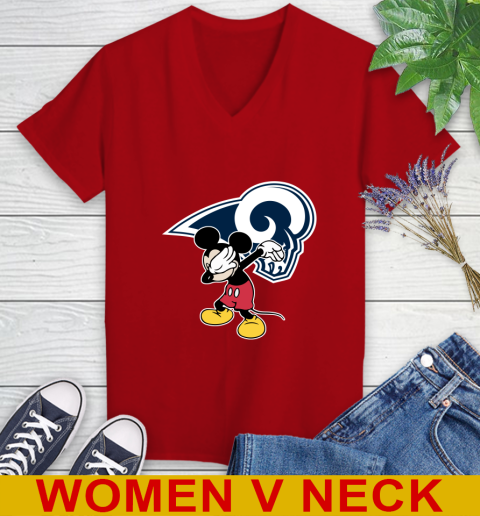 Los Angeles Rams NFL Football Dabbing Mickey Disney Sports Women's V-Neck T-Shirt 12